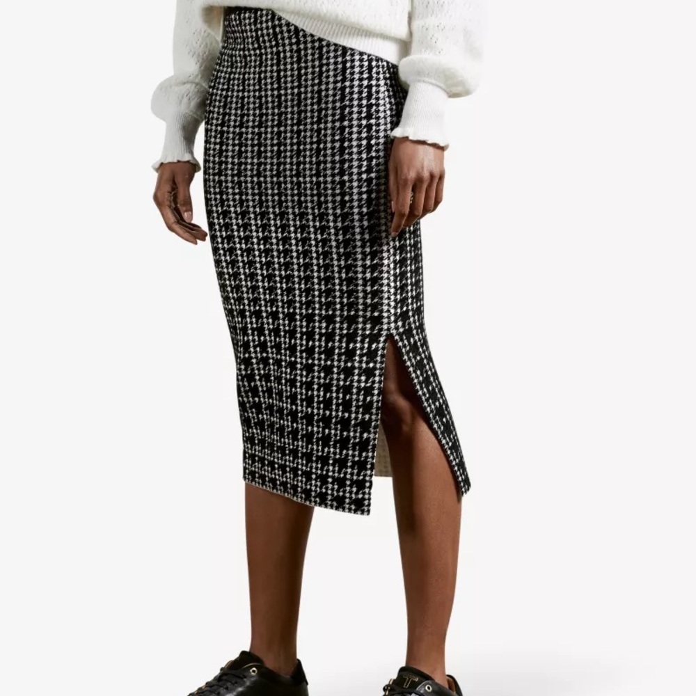 TED BAKER Atlassy houndstooth jacquard midi skirt size 2 (medium) - Picture 2 of 10
